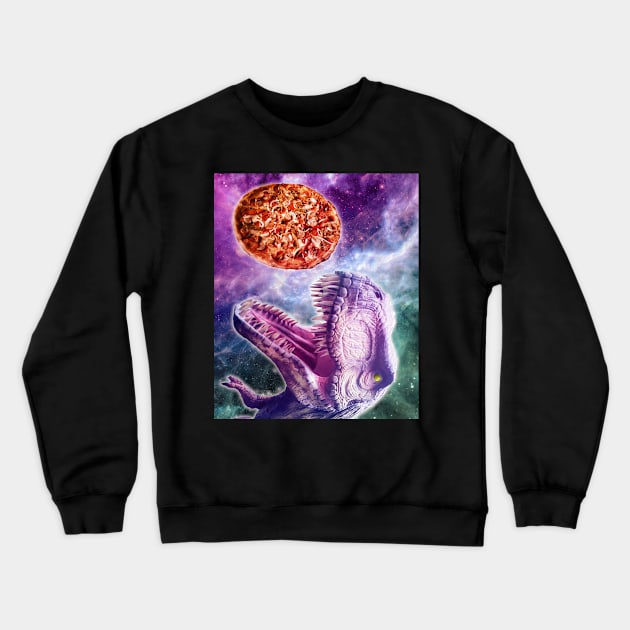 Pizza Dinosaur In Space Crewneck Sweatshirt by Random Galaxy